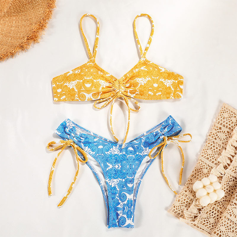 New Split Swimsuit European And American Sexy Strap Spaghetti-strap Floral Print Bikini