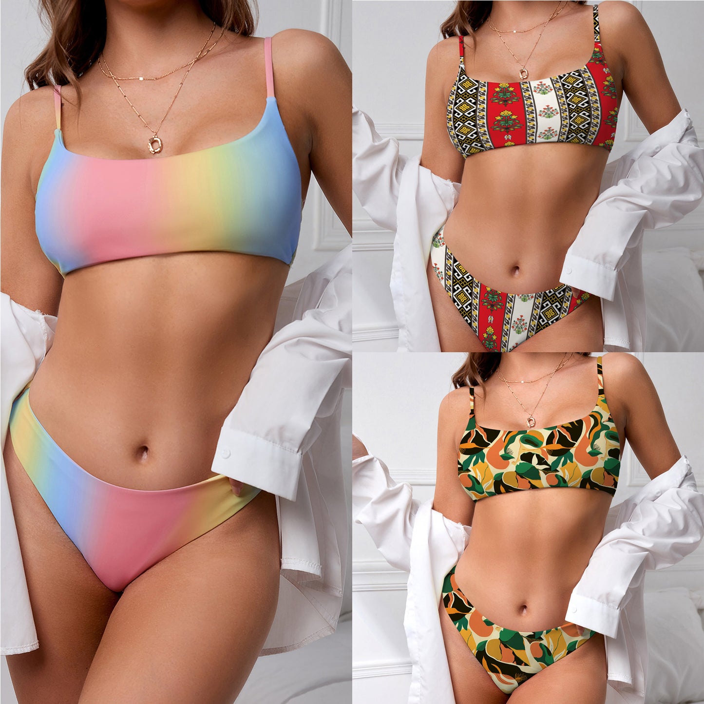 New Reversible Bikini Gradient Multicolor Print Swimsuit