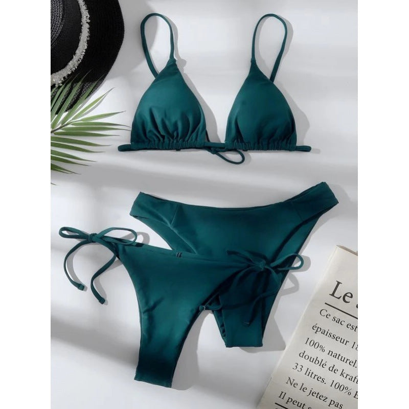 Bikini Solid Color Split Swimsuit Three-piece Set