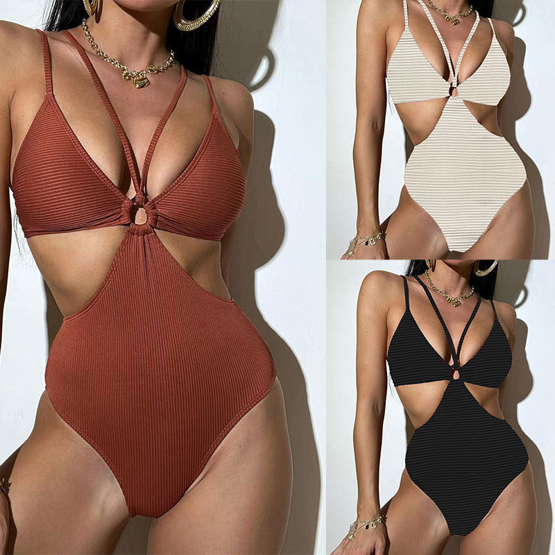 Swimsuit Ladies New European And American Solid Color Double-shoulder Strap