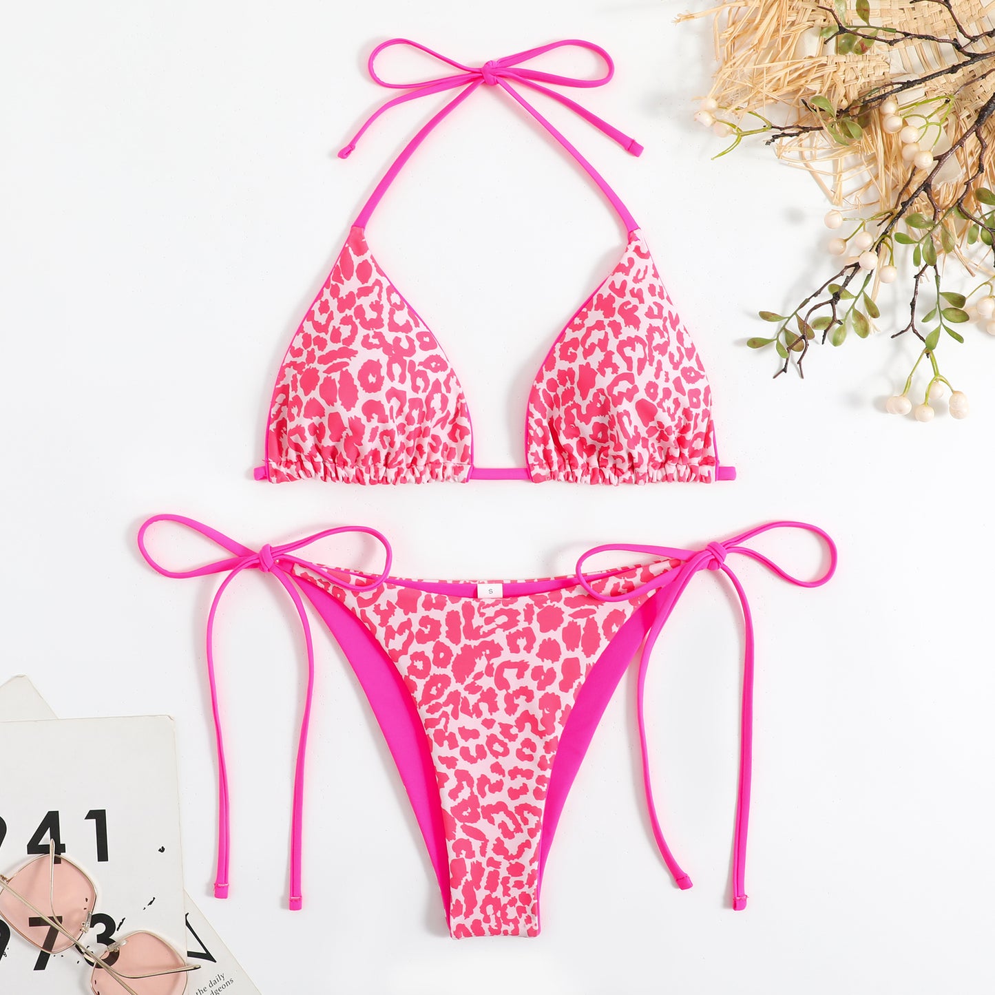 Nylon Duplex Printing Women's Lace Up Split Bikini