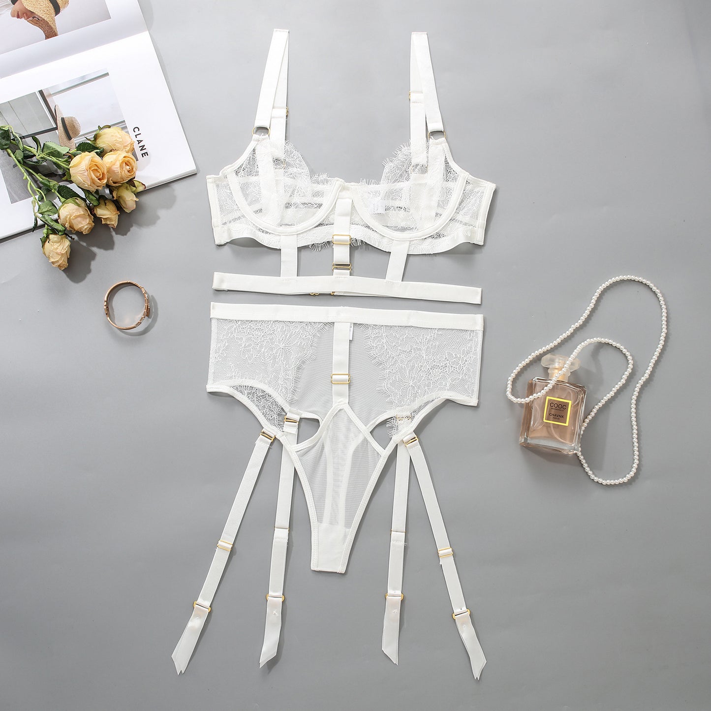 Minimalist Casual Lace See Through Lingerie Set