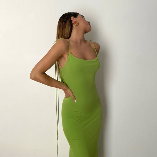 Elegant Spaghetti Strap Sexy Backless Draped Maxi Dress for Night Club Party Long