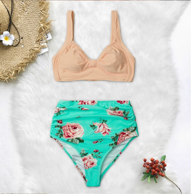 Women's Fashion Print Bikini High Waist Suit