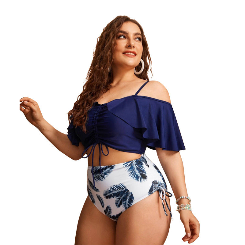 Bikini Tube Top Drawstring One-shoulder Ruffled Swimsuit