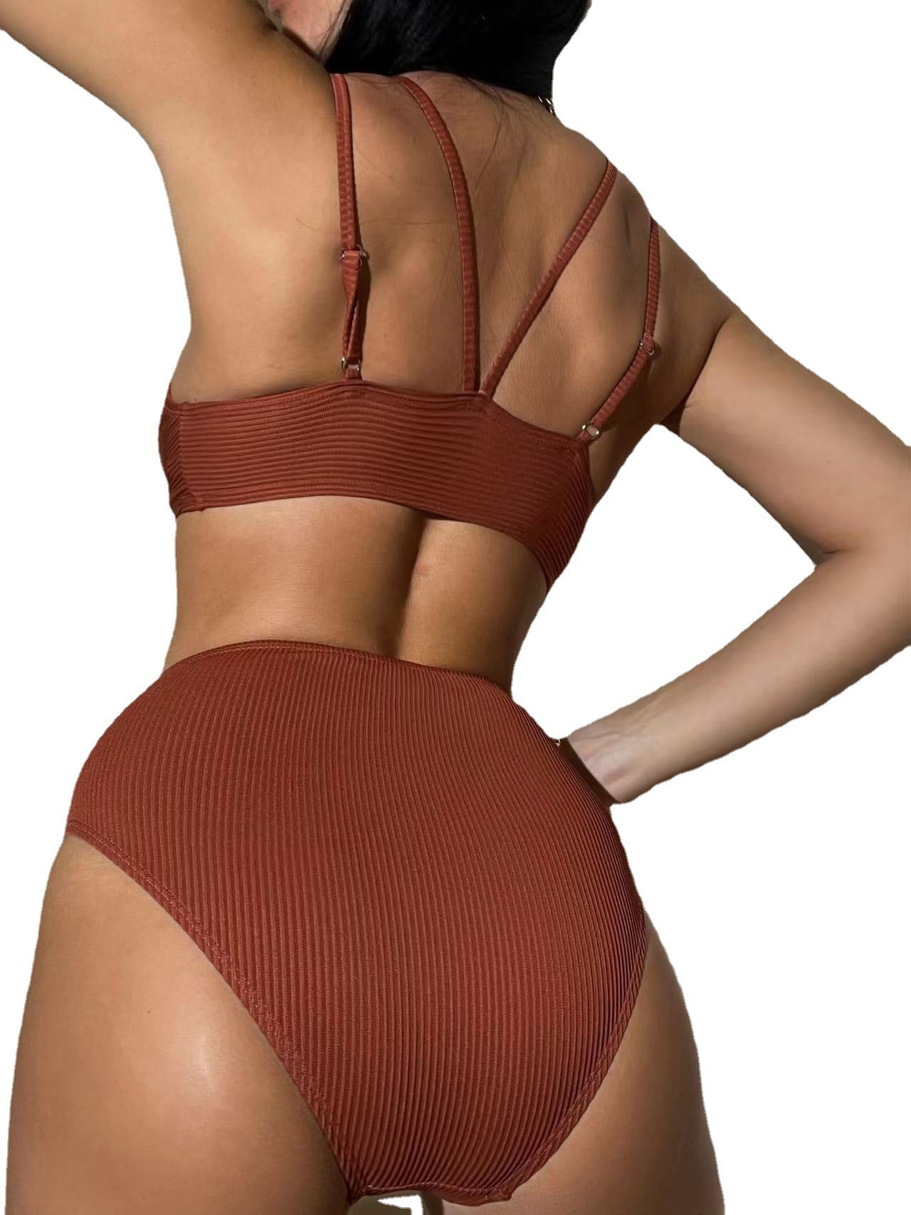 Swimsuit Ladies New European And American Solid Color Double-shoulder Strap