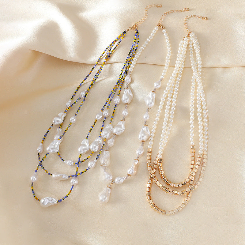 Multi-layer Sweater Clavicle Chain European And American Retro Irregular Baroque Shaped Necklace