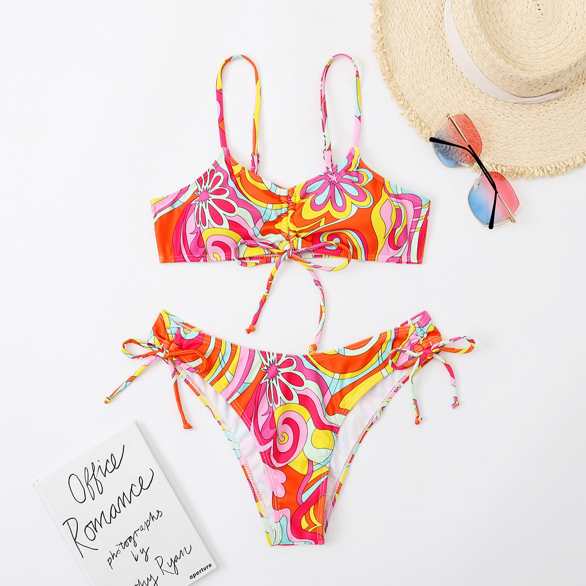 Ladies Printed Lace-Up Split Swimsuit Bikini