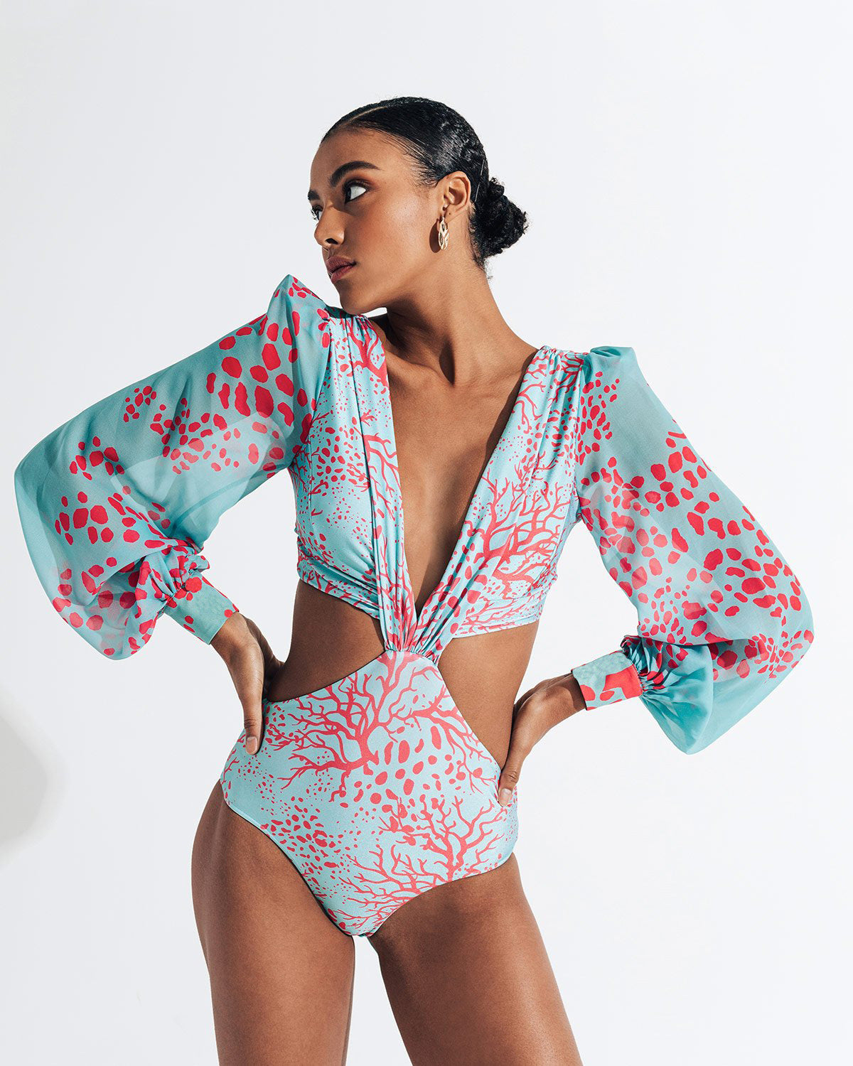 One Piece Print Bikini Women's Long Sleeve Swimsuit