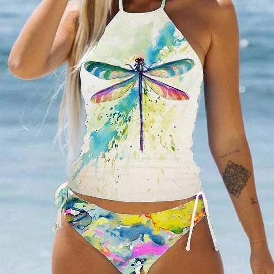 Split Colorful Swimsuit