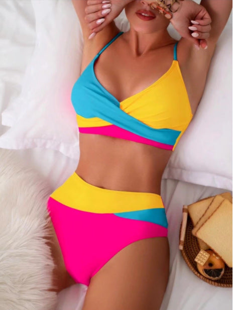 Split Swimsuit Color Matching Color Contrast Bikini Bikini Swimsuit