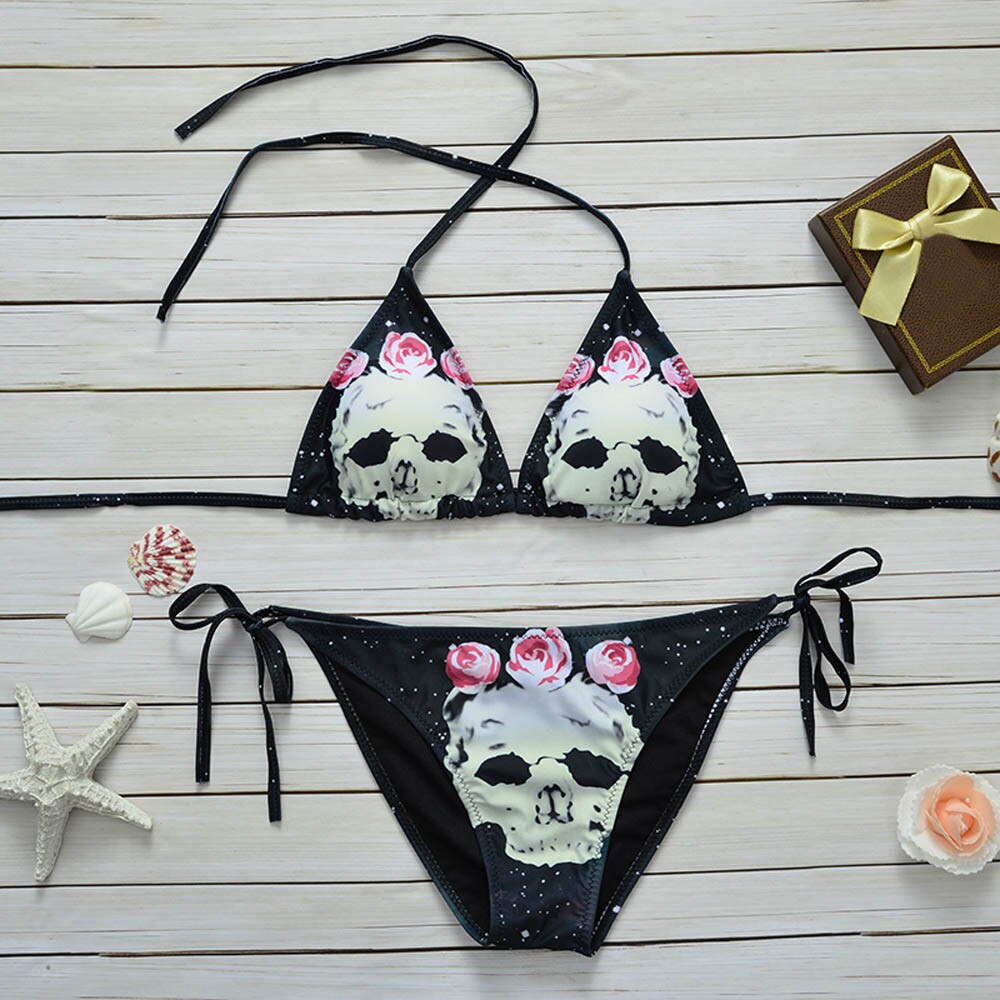 Swimsuit new women's style skull print bikini sexy European and American foreign trade split swimsuit