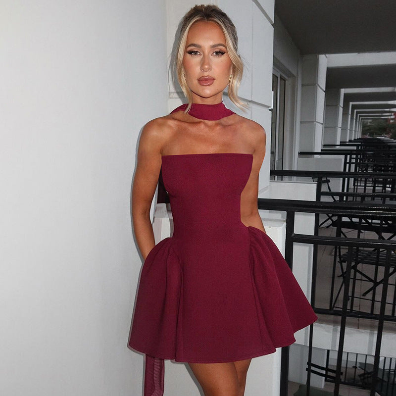 Sexy Tube Top Dress With Back Zipper Design Ins Fashion Short Dress For Party Clothing Women - Peek A Boo Undies