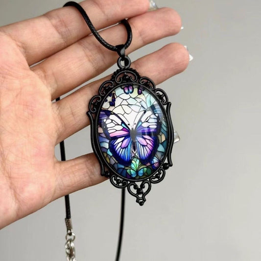 Fashionable And Elegant European And American Purple Butterfly Pattern Pendant Necklace