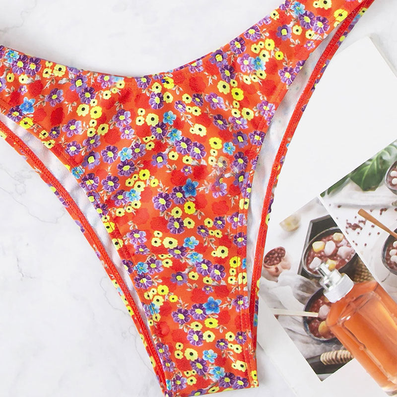 Women's High Waist Floral Split Swimsuit