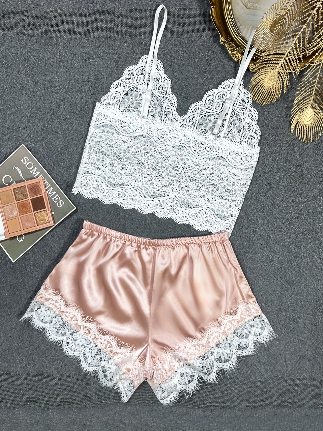 Women's Sexy Floral Lace Lingerie Set - Sheer Bralette And Bow Shorts For Seductive Style And Comfort