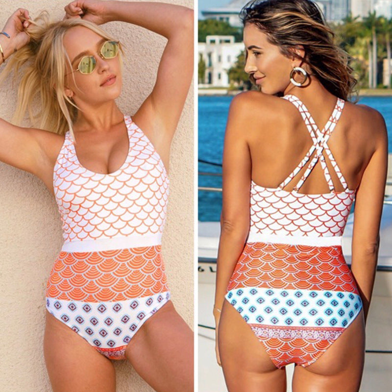 Swimsuit Ladies Conservative Printed Cross Bikini - Peek A Boo Undies