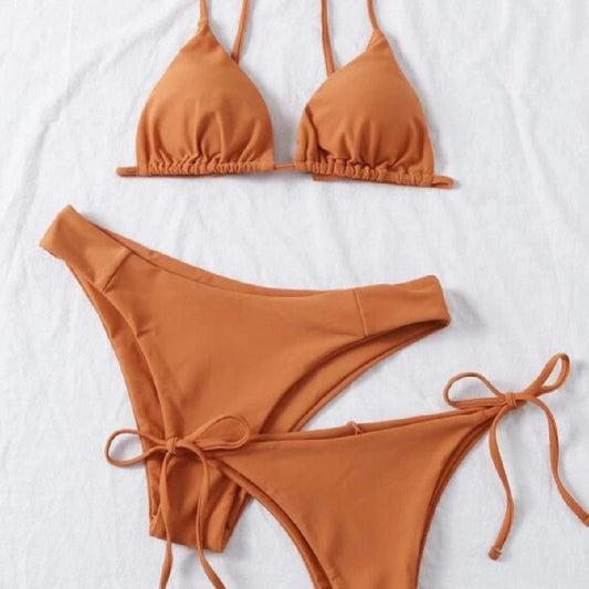 Bikini Solid Color Split Swimsuit Three-piece Set