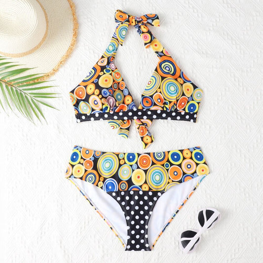 Women's Printed High Waist Split Bikini Suit