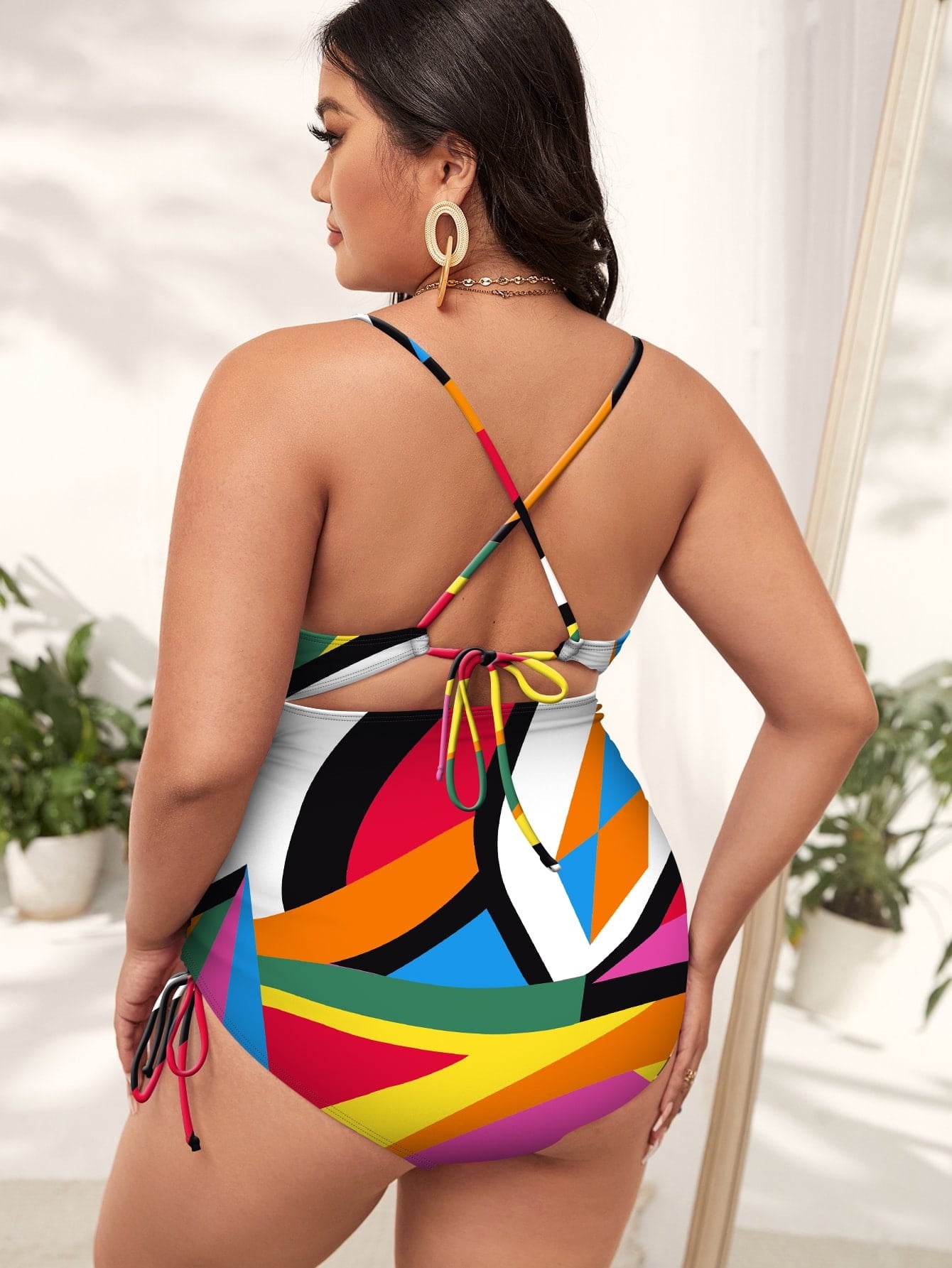 Ladies One Piece Plus Size Printed Push Up Bikini