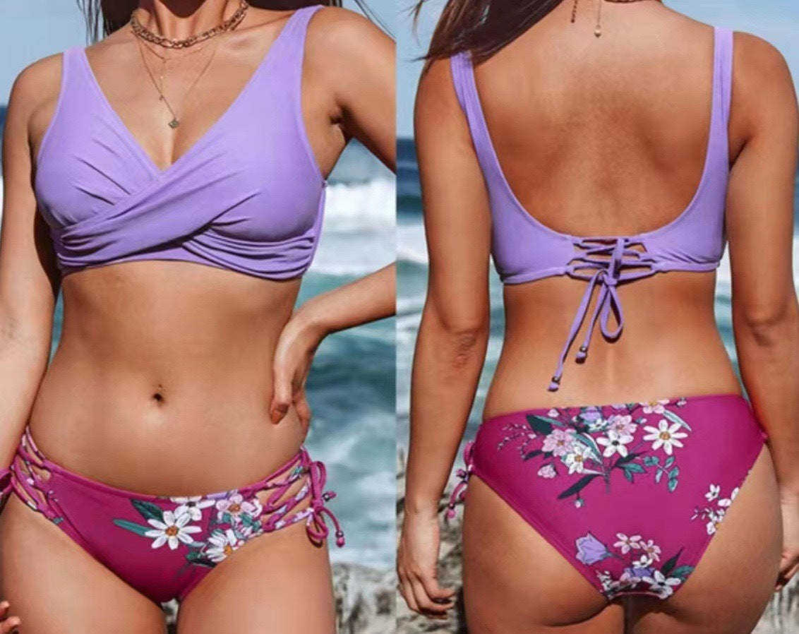 Sexy Halter Bikini Women's Split Lace-up Swimsuit