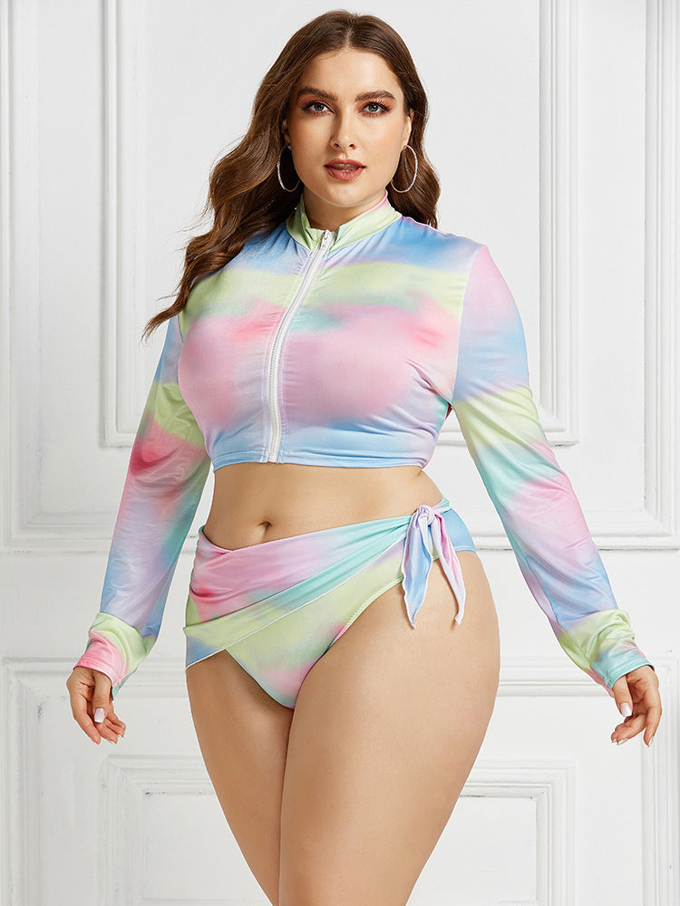 Conservative Print Bikini Ladies Split Body Long Sleeve New Swimsuit Swimwear