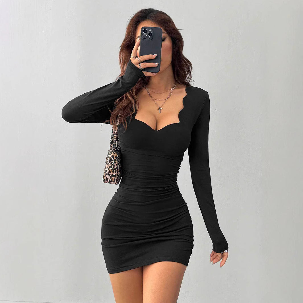 Wave Collar Ruffled Dress