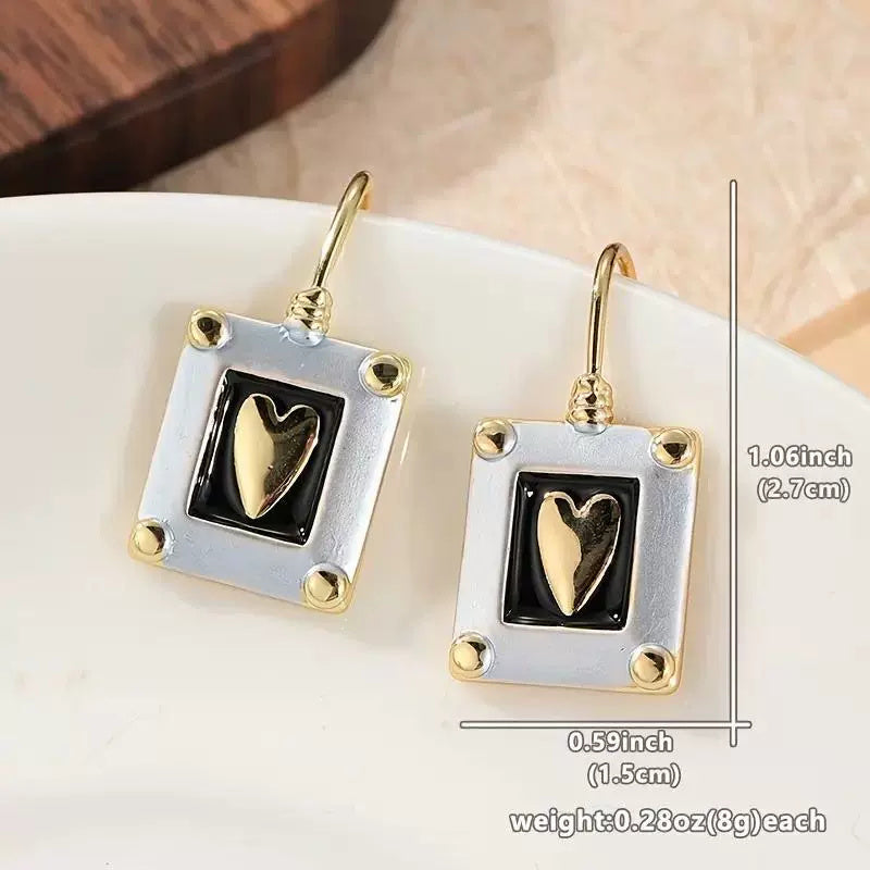 Bohemian Style Square Love Heart Pendant Lady Creative Earrings