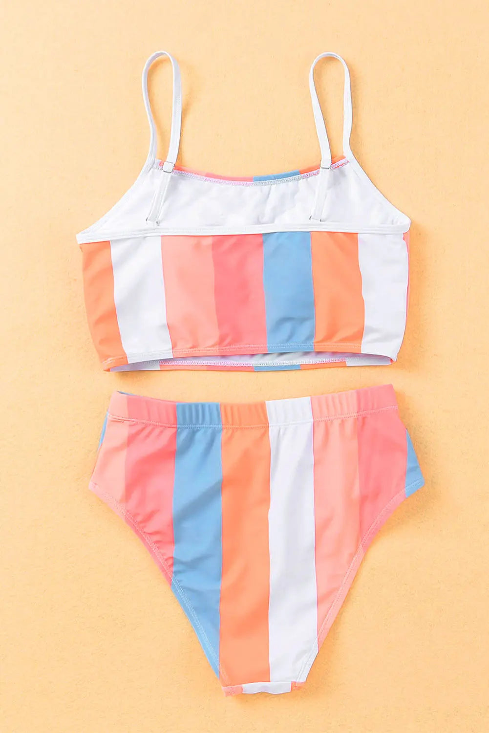 Orange Vertical Striped High Waist Bikini Swimsuit - Image #8