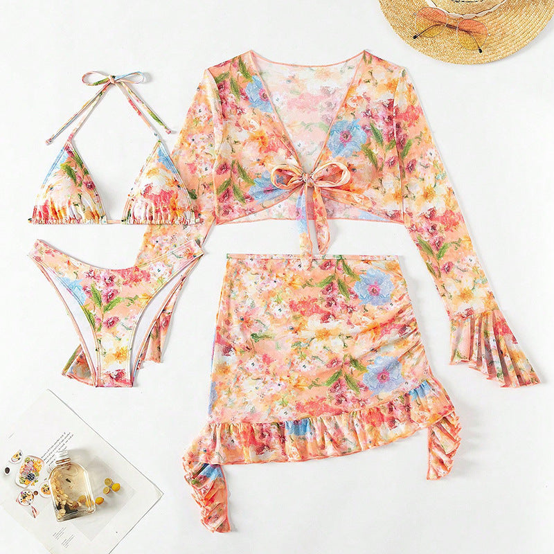 Stylish Beach Dress Bikini Four-piece Suit