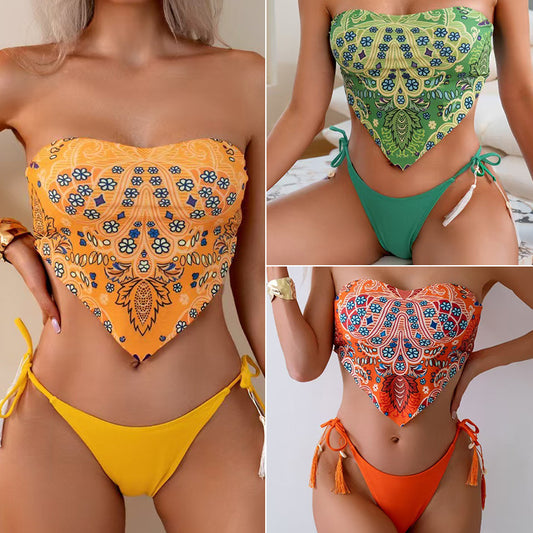 Flower Power Tube Top Bikini Halter-style Swimsuit