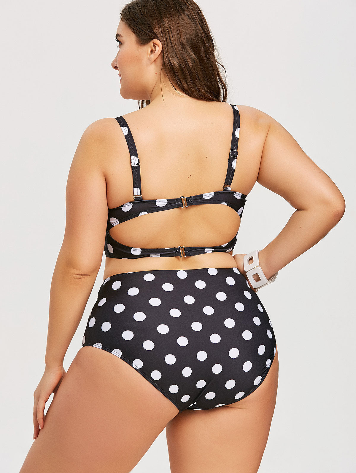 Retro Polka Dot High-rise Bikini Top Bottom Padded Swimsuit Plus Size Swimwear