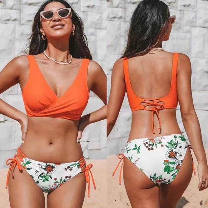 Sexy Halter Bikini Women's Split Lace-up Swimsuit