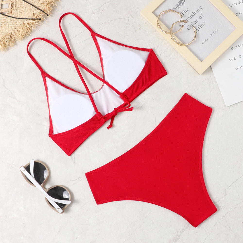 Women's Solid Color Bikini Split Swimsuit