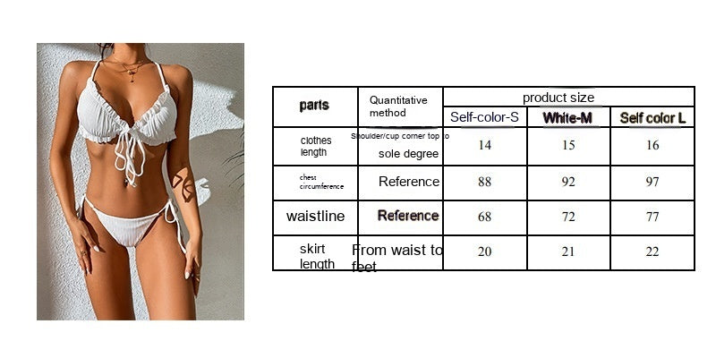 Sunken Stripe Pleated Lace-up Backless Sexy Bikini Swimsuit Split Swimsuit