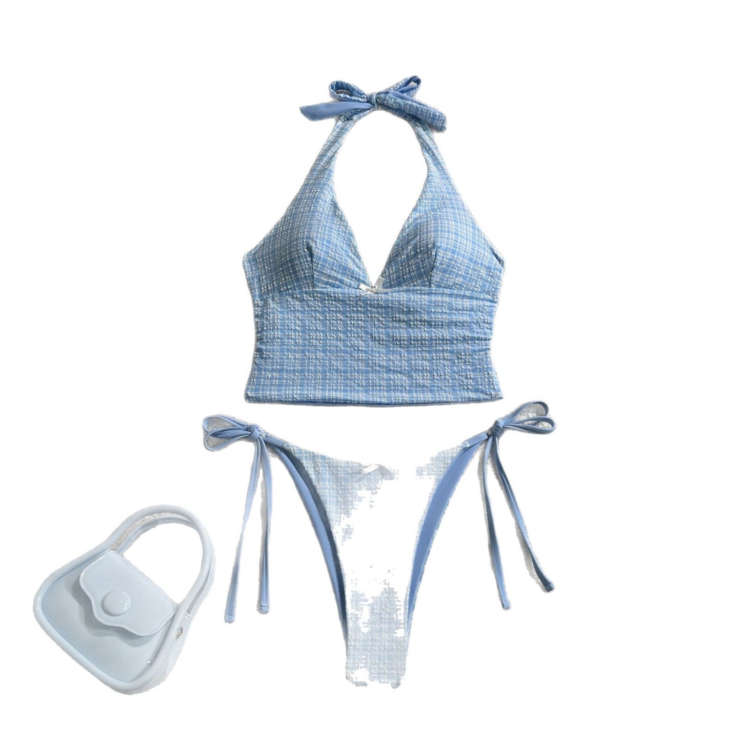 Plaid Collar Sleeveless Slim Fit Top Drawstring Short Lace Pants  Swimsuit