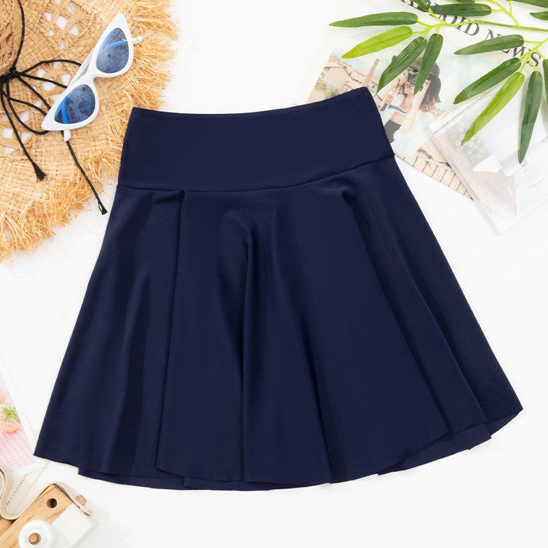 Summer Solid Color Separate Swim Skirt Anti-slip Half Skirt Women's Beach High Waist Belly Cover Swimming Sports Bikini Skirt