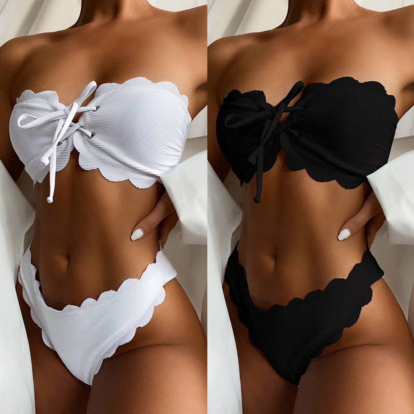 Women's Tube Top High Waist Bikini Split Swimsuit