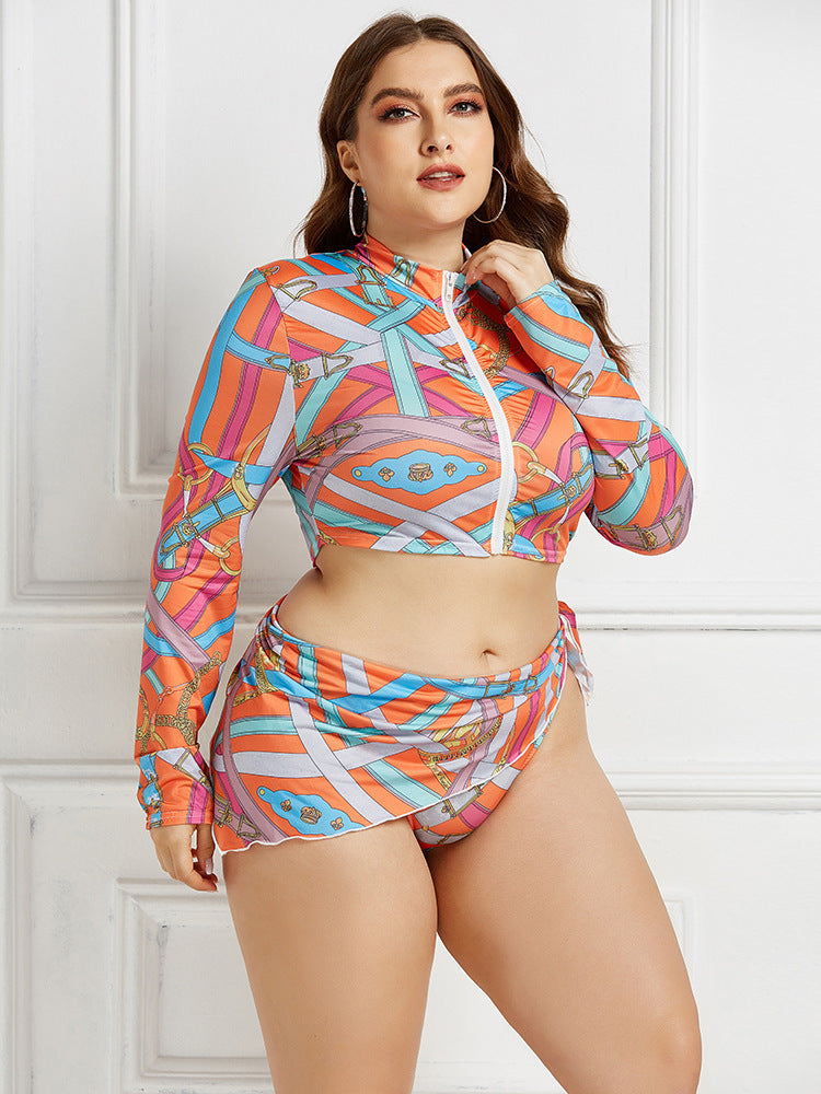 Conservative Print Bikini Ladies Split Body Long Sleeve New Swimsuit Swimwear