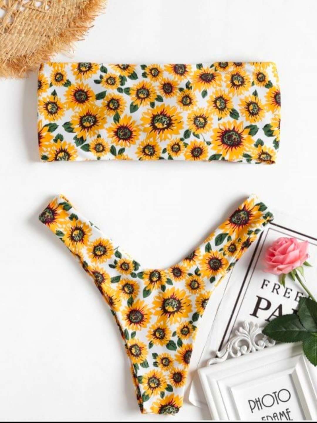 Printed Cactus Multicolor Sexy Tube Top Split Swimsuit Women