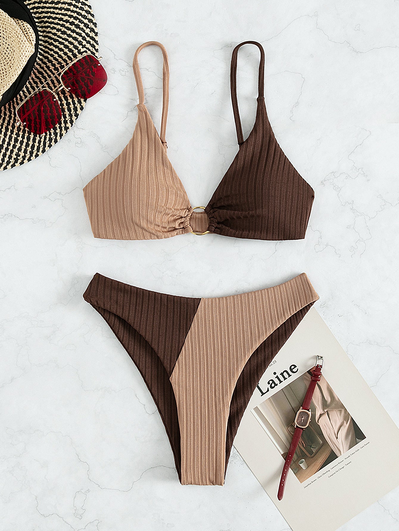 Solid Color Stitching Bikini