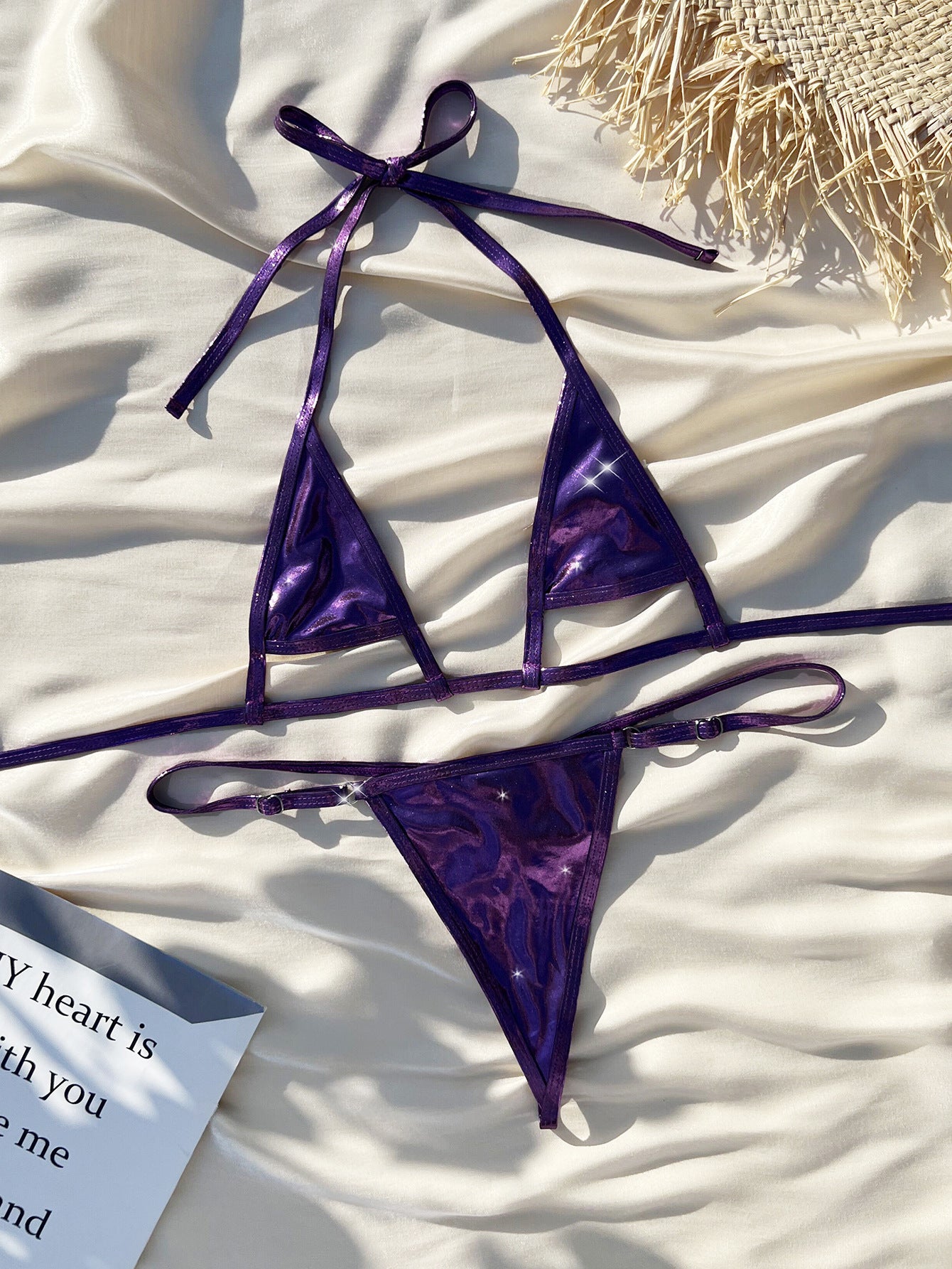 European And American Ladies Split Metal Pearlescent Lace-up Sexy Micro Bikini - Peek A Boo Undies