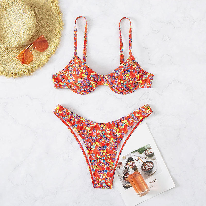 Women's High Waist Floral Split Swimsuit