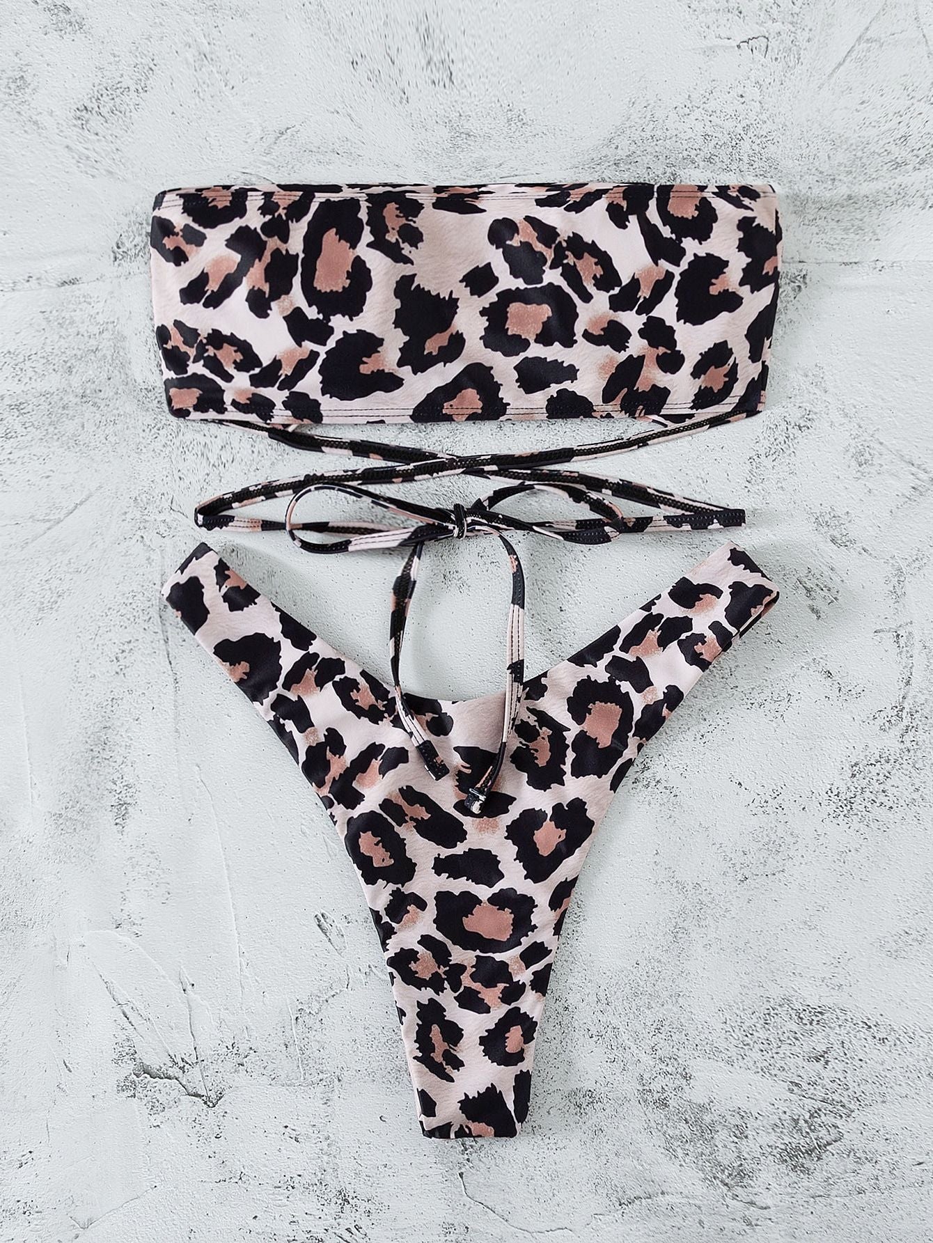 Leopard Print Bikini Bandeau Split Swimsuit