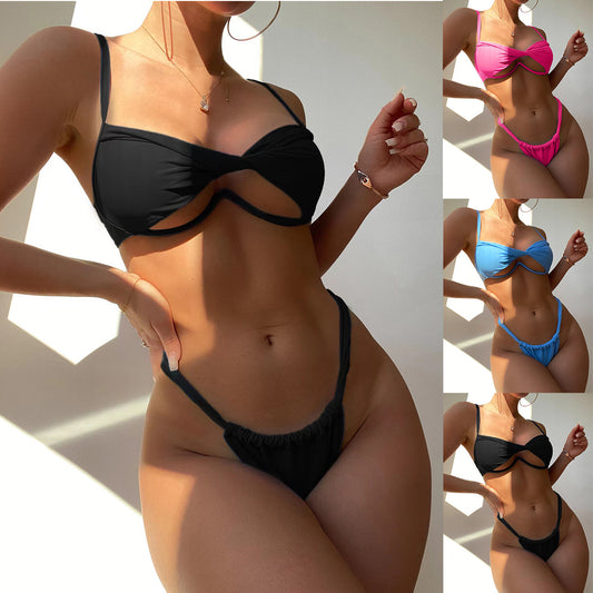 Swimsuit Women's Nylon Solid Color Twist Bag One-piece Bikini