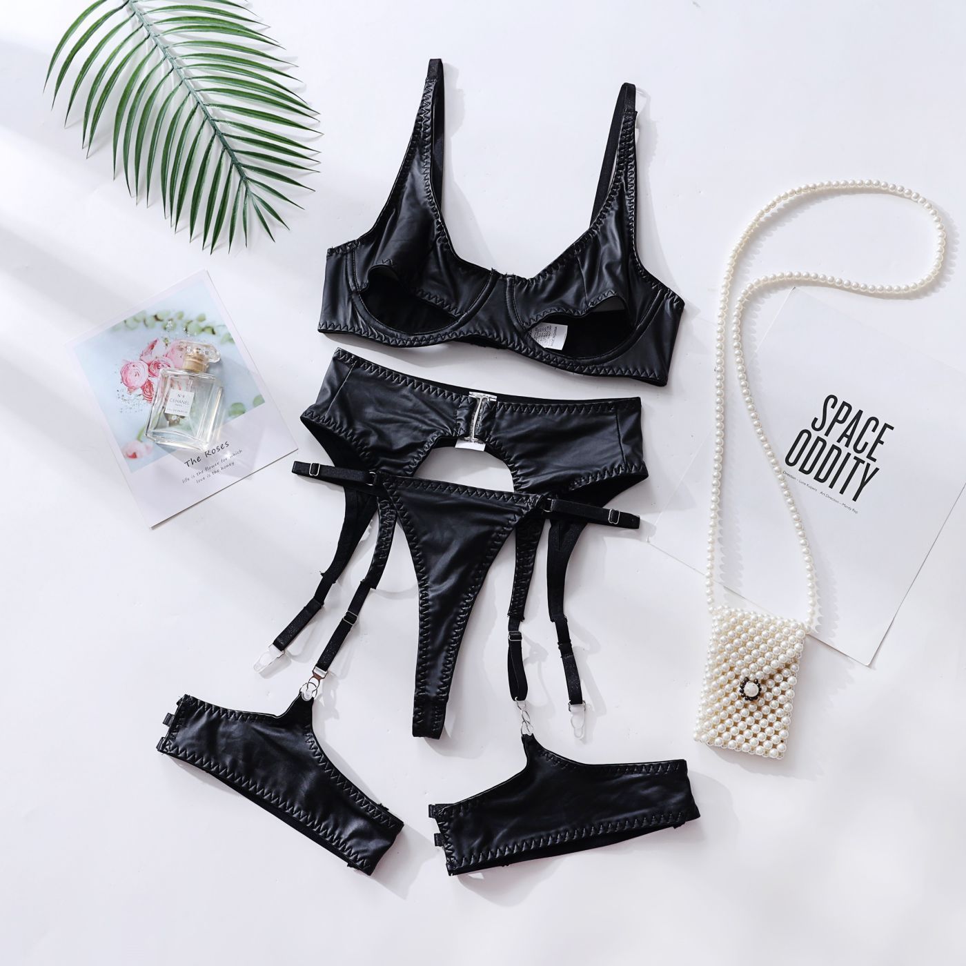 Lingerie Leather Patent Leather Seductive Set - Peek A Boo Undies