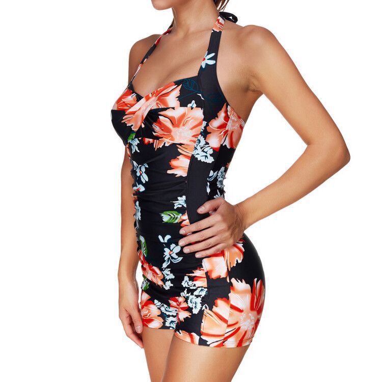 Summer Women's V Neck One Piece Pleated Swimsuit