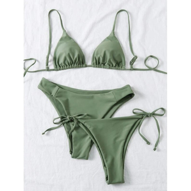 Bikini Solid Color Split Swimsuit Three-piece Set