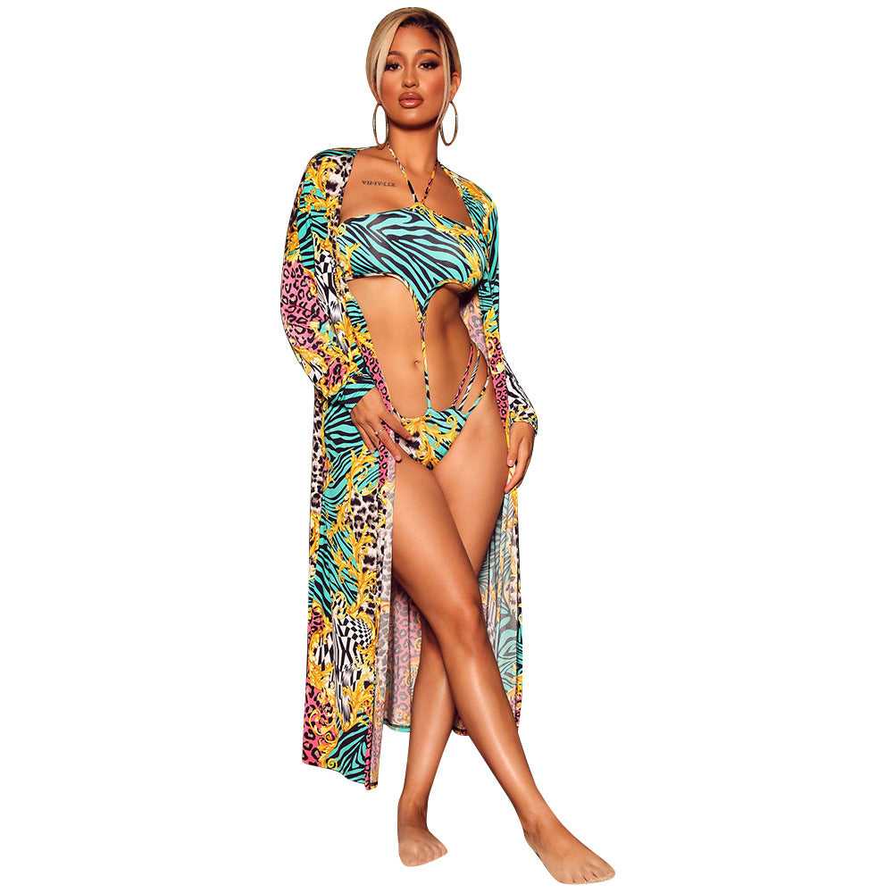 Women's Fashion Print Cape Two Piece Swimsuit