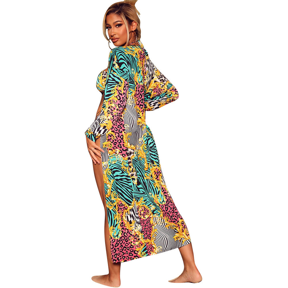 Women's Fashion Print Cape Two Piece Swimsuit